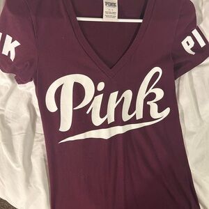 PINK Victoria's Secret Burgundy V-Neck Tee